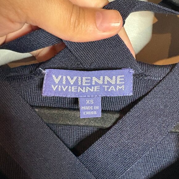 Vivienne Tam navy blue cut out strappy bodycon midi dress - Picture 3 of 5